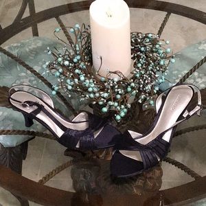 Never worn. Navy blue satin heel. Liz Claiborne